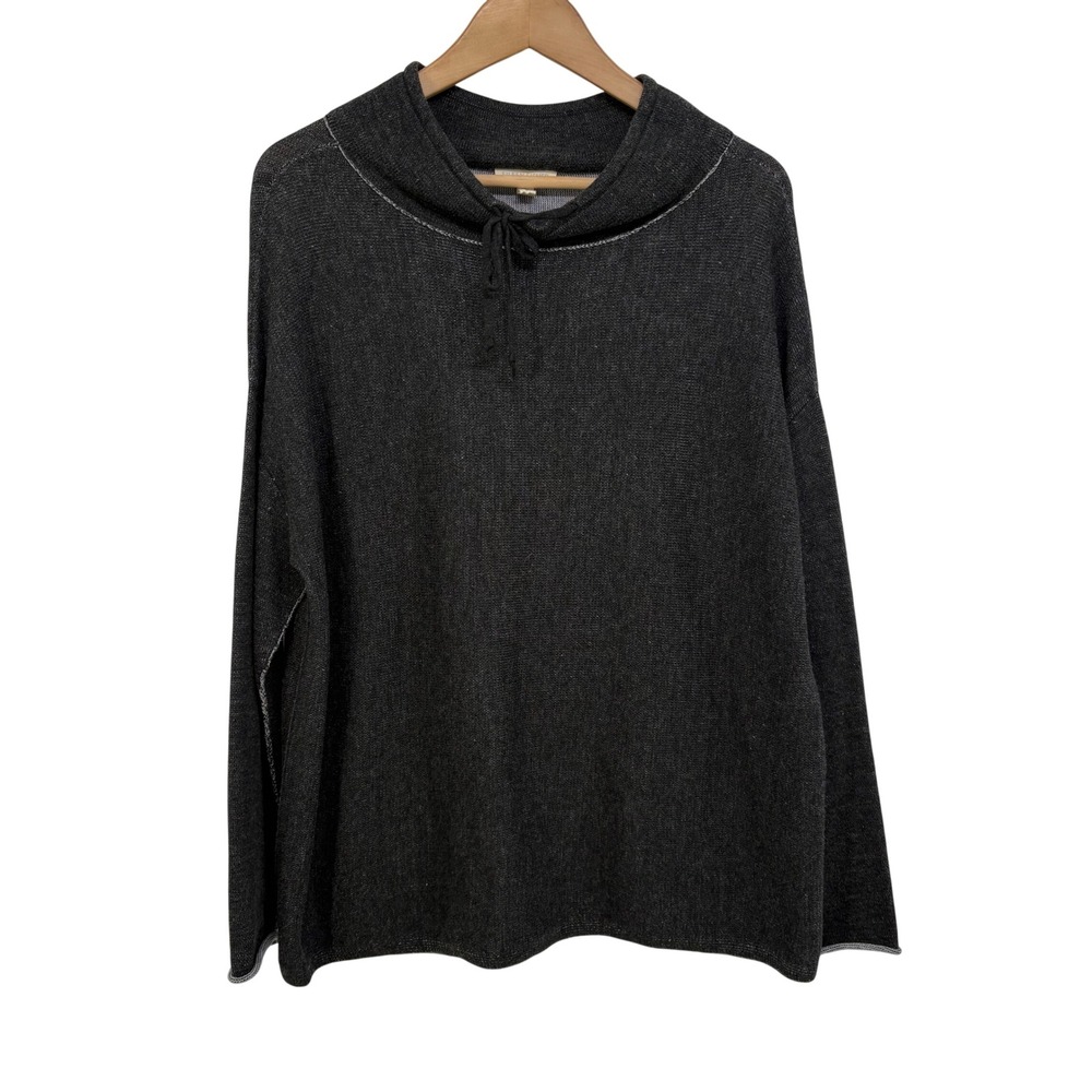 Eileen Fisher Charcoal Gray Organic Cotton Funnel Neck Knit Top S Minimal Luxury